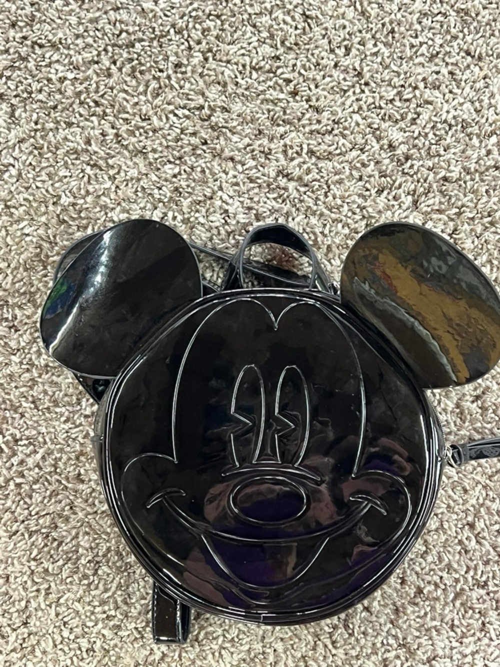 Black Patent Mickey Mouse Face Mini Backpack